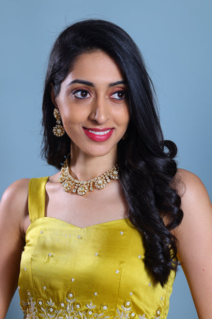 Polki necklace diamond necklace 925 silver with 22k gold plated - SHABURIS (Ready to Ship from India)