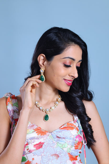 Emerald necklace diamond necklace 925 silver with 22k gold plated - SHABURIS (Ready to Ship from India)
