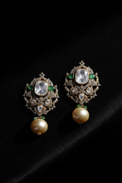 Polki Studs Polki Earrings Cocktail Earrings Diamond Studs Diamond Earrings Simple Studs Pearl Studs 925 Silver Earrings Silver Jewelry - SHABURIS