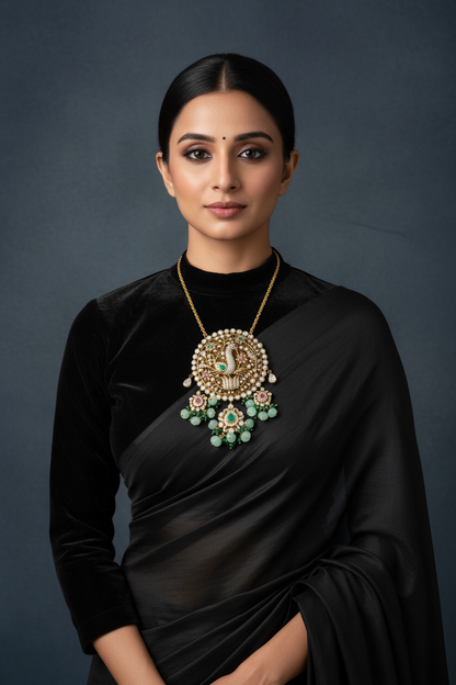 Victorian Pendant ,Pure Silver Jewellery Indian ,mango Necklace,Big Indian Necklace,Indian Bridal,Indian Wedding Jewelry-NIHIRA-SHABURIS