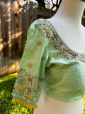 Pastel Green Blouse Zardhosi work designer blouse -Pattu Saree Blouse -Maggam work blouse - red Blouse