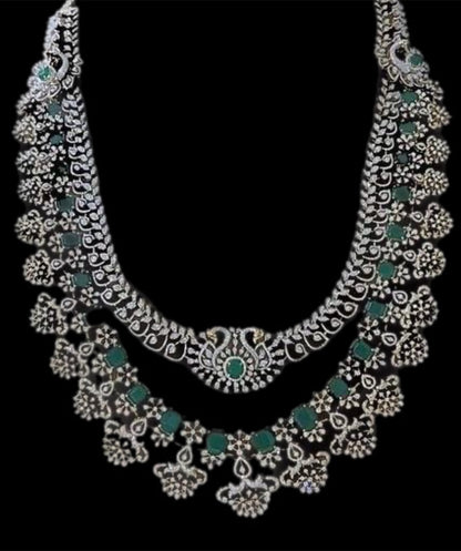 Diamond Necklace - Bridal Necklace - Wedding Necklace - 925 silver Jewelry,South Indian Jewelry,bridal choker,Indian Wedding Jewelry,pure Silver indian jewelry - SHABURIS