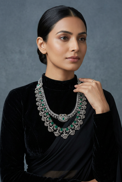 Diamond Necklace - Bridal Necklace - Wedding Necklace - 925 silver Jewelry,South Indian Jewelry,bridal choker,Indian Wedding Jewelry,pure Silver indian jewelry - SHABURIS