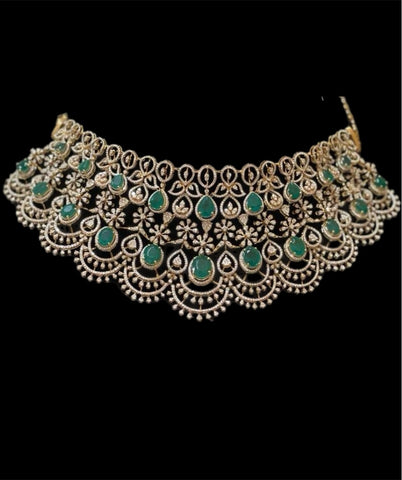 Diamond Necklace - Bridal Necklace - Wedding Necklace - 925 silver Jewelry,South Indian Jewelry,bridal choker,Indian Wedding Jewelry,pure Silver indian jewelry - SHABURIS