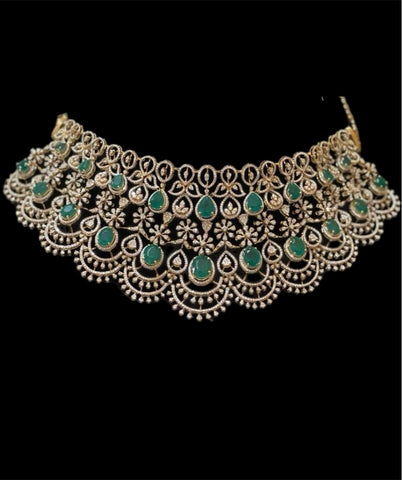 Diamond Necklace - Bridal Necklace - Wedding Necklace - 925 silver Jewelry,South Indian Jewelry,bridal choker,Indian Wedding Jewelry,pure Silver indian jewelry - SHABURIS