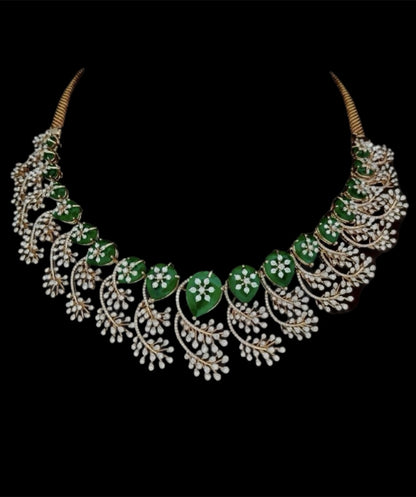 Diamond Necklace - Bridal Necklace - Wedding Necklace - 925 silver Jewelry,South Indian Jewelry,bridal choker,Indian Wedding Jewelry,pure Silver indian jewelry - SHABURIS