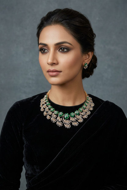 Diamond Necklace - Bridal Necklace - Wedding Necklace - 925 silver Jewelry,South Indian Jewelry,bridal choker,Indian Wedding Jewelry,pure Silver indian jewelry - SHABURIS