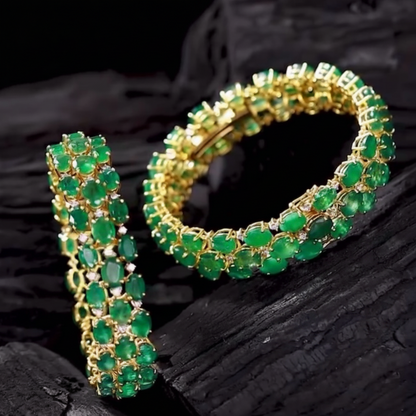 Emerald Bangles - Diamond Bangles - 925 Silver Jewelry - 22ct Gold Plated - CZ Bangles - South indian diamond Bangles design - SHABURIS