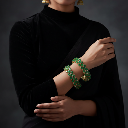 Emerald Bangles - Diamond Bangles - 925 Silver Jewelry - 22ct Gold Plated - CZ Bangles - South indian diamond Bangles design - SHABURIS