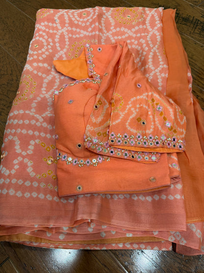 Bandhini saree with Blouse - Orange / Peach