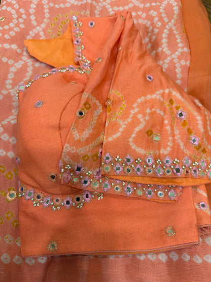 Bandhini saree with Blouse - Orange / Peach