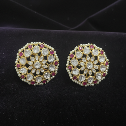 Polki Studs Polki Earrings Cocktail Earrings Diamond Studs Diamond Earrings Simple Studs Pearl Studs 925 Silver Earrings Silver Jewelry - SHABURIS