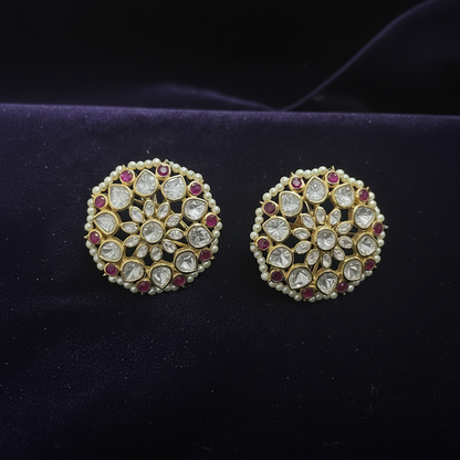 Polki Studs Polki Earrings Cocktail Earrings Diamond Studs Diamond Earrings Simple Studs Pearl Studs 925 Silver Earrings Silver Jewelry - SHABURIS