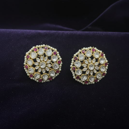 Polki Studs Polki Earrings Cocktail Earrings Diamond Studs Diamond Earrings Simple Studs Pearl Studs 925 Silver Earrings Silver Jewelry - SHABURIS