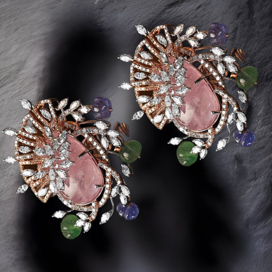 Cocktail Studs - Diamond Studs - Cocktail Studs - 925 silver Jewelry , South Indian Jewelry,bridal choker,Indian Wedding Jewelry,pure Silver indian jewelry - SHABURIS