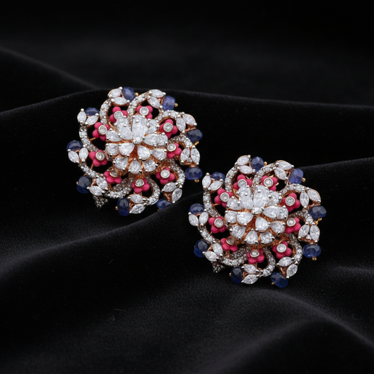 Polki Studs Polki Earrings Cocktail Earrings Diamond Studs Diamond Earrings Simple Studs Pearl Studs 925 Silver Earrings Silver Jewelry - SHABURIS