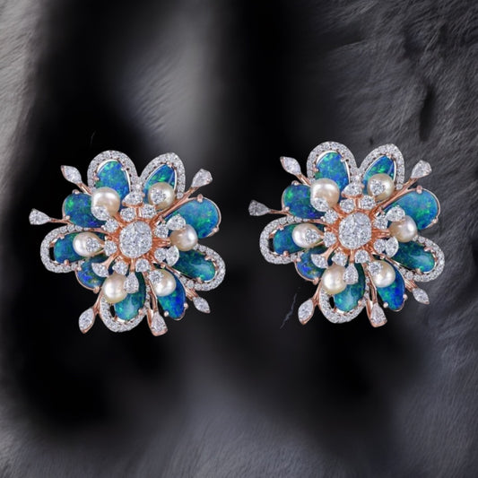 Tanzanite Studs - Diamond Studs - Cocktail Jewelry - 925 silver Jewelry , South Indian Jewelry,bridal choker,Indian Wedding Jewelry,pure Silver indian jewelry - SHABURIS