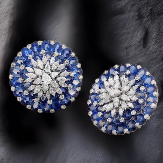 Tanzanite Studs - Diamond Studs - Cocktail Jewelry - 925 silver Jewelry , South Indian Jewelry,bridal choker,Indian Wedding Jewelry,pure Silver indian jewelry - SHABURIS