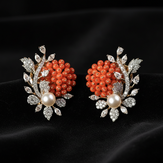 Polki Studs Polki Earrings Cocktail Earrings Diamond Studs Diamond Earrings Simple Studs Pearl Studs 925 Silver Earrings Silver Jewelry - SHABURIS