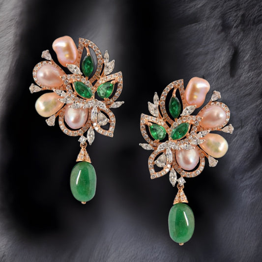 Diamond Studs - Cocktail Earrings - Diamond Studs - 925 silver Jewelry , South Indian Jewelry,bridal choker,Indian Wedding Jewelry,pure Silver indian jewelry - SHABURIS