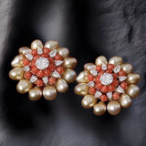 Coral Studs - Cocktail Earrings - Diamond Studs - 925 silver Jewelry , South Indian Jewelry,bridal choker,Indian Wedding Jewelry,pure Silver indian jewelry - SHABURIS