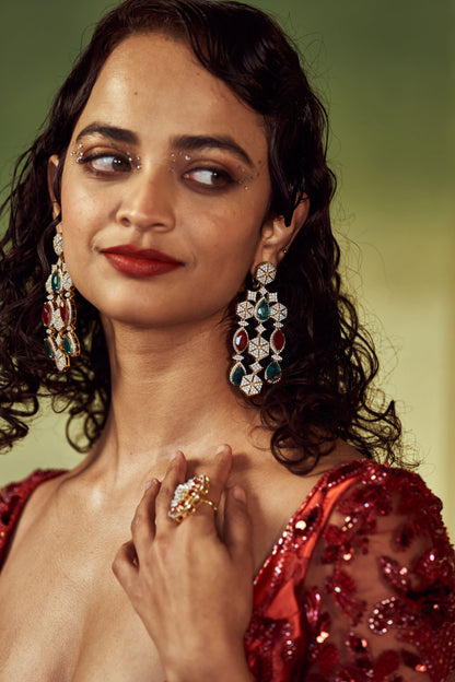 Diamond earrings - 925 silver Jewelry,South Indian Jewelry,bridal earrings,Indian Wedding Jewelry,pure Silver indian jewelry - SHABURIS
