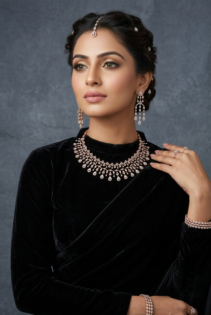 Diamond Necklace - 925 silver Jewelry,South Indian Jewelry,bridal choker,Indian Wedding Jewelry,pure Silver indian jewelry - NIHIRA - SHABURIS