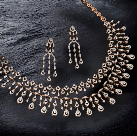 Diamond Necklace - 925 silver Jewelry,South Indian Jewelry,bridal choker,Indian Wedding Jewelry,pure Silver indian jewelry - NIHIRA - SHABURIS