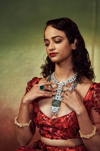 Diamond necklace Silver necklace 925 silver with 22k gold plated- SHABURIS