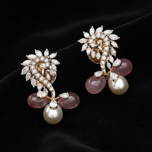 Polki Studs Polki Earrings Cocktail Earrings Diamond Studs Diamond Earrings Simple Studs Pearl Studs 925 Silver Earrings Silver Jewelry - SHABURIS