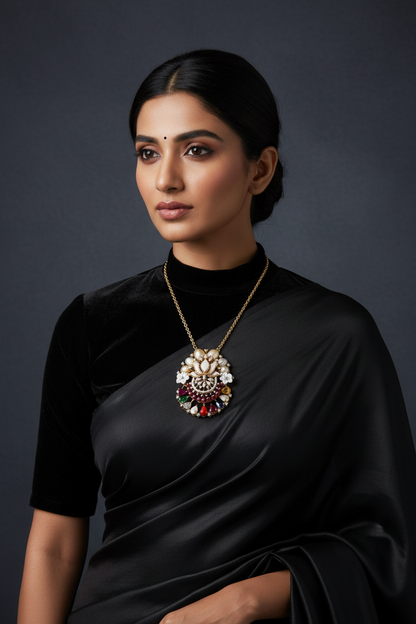 Navaratan Pendant - Cocktail Necklace - Tassel Necklace - 925 silver Jewelry,South Indian Jewelry,bridal choker,Indian Wedding Jewelry,pure Silver indian jewelry - SHABURIS