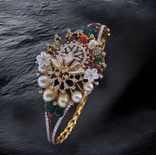 Navaratan Bangles - Diamond Bangles - 925 Silver Jewelry - 22ct Gold Plated - CZ Bangles - South indian diamond Bangles design