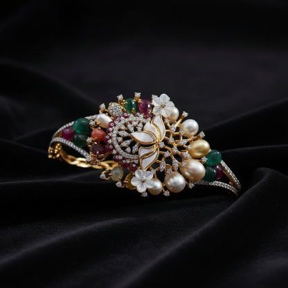 Navaratan Bangles - Diamond Bangles - 925 Silver Jewelry - 22ct Gold Plated - CZ Bangles - South indian diamond Bangles design