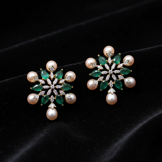 Polki Studs Polki Earrings Cocktail Earrings Diamond Studs Diamond Earrings Simple Studs Pearl Studs 925 Silver Earrings Silver Jewelry - SHABURIS