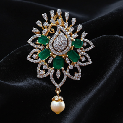 Diamond Pendant - Cocktail Jewelry - 925 silver Jewelry , South Indian Jewelry,bridal choker,Indian Wedding Jewelry,pure Silver indian jewelry - SHABURIS