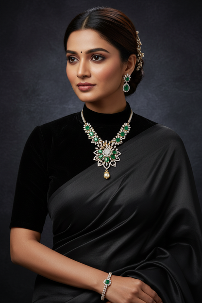 Diamond Pendant - Cocktail Jewelry - 925 silver Jewelry , South Indian Jewelry,bridal choker,Indian Wedding Jewelry,pure Silver indian jewelry - SHABURIS