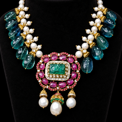 Emerald Set diamond necklace 925 silver jewelry 22k gold plated - SHABURIS