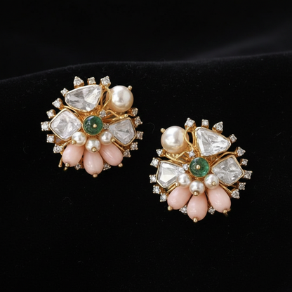 Polki Studs Polki Earrings Cocktail Earrings Diamond Studs Diamond Earrings Simple Studs Pearl Studs 925 Silver Earrings Silver Jewelry - SHABURIS