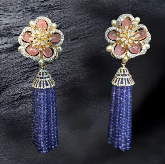 Diamond hanging earrings, diamond jhumka ear ring,Pure silver south indian jewelry 925 silver jewelry indian lyte weight jewelry-SHABURIS