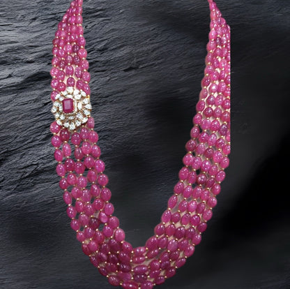 Pink Beads Necklace - Cocktail Necklace - Fusion Necklace - 925 silver Jewelry,South Indian Jewelry,bridal choker,Indian Wedding Jewelry,pure Silver indian jewelry - SHABURIS