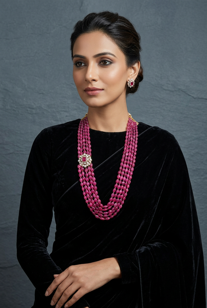 Pink Beads Necklace - Cocktail Necklace - Fusion Necklace - 925 silver Jewelry,South Indian Jewelry,bridal choker,Indian Wedding Jewelry,pure Silver indian jewelry - SHABURIS