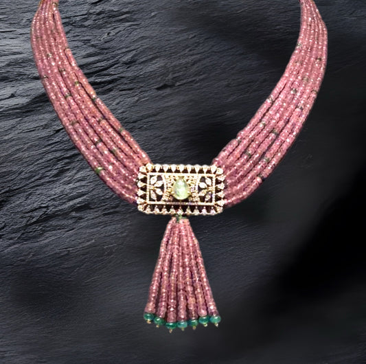 Pink Beads Necklace - Cocktail Necklace - Fusion Necklace - 925 silver Jewelry,South Indian Jewelry,bridal choker,Indian Wedding Jewelry,pure Silver indian jewelry - SHABURIS