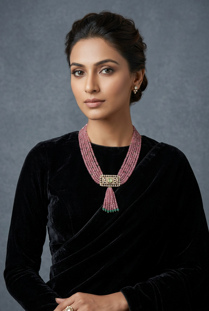 Pink Beads Necklace - Cocktail Necklace - Fusion Necklace - 925 silver Jewelry,South Indian Jewelry,bridal choker,Indian Wedding Jewelry,pure Silver indian jewelry - SHABURIS