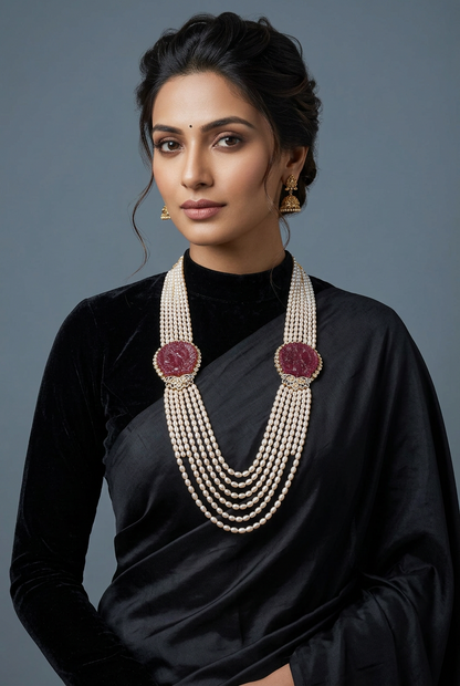 Pearl Necklace - Cocktail Necklace - Tassel Necklace - 925 silver Jewelry,South Indian Jewelry,bridal choker,Indian Wedding Jewelry,pure Silver indian jewelry - SHABURIS