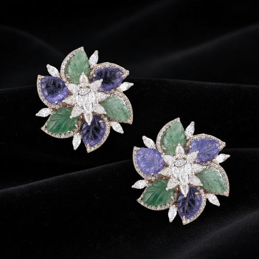 Polki Studs Polki Earrings Cocktail Earrings Diamond Studs Diamond Earrings Simple Studs Pearl Studs 925 Silver Earrings Silver Jewelry - SHABURIS