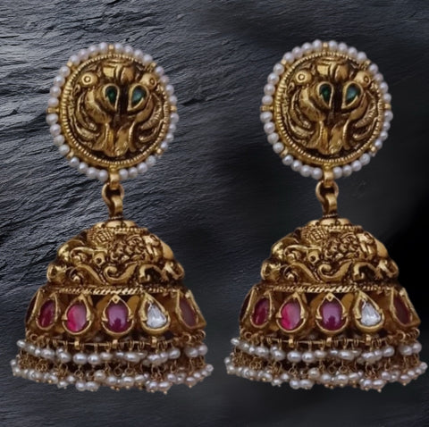 Guttapusalu Jhumka - Nakshi Jhumla - Antique Jhumka - 925 silver Jewelry,South Indian Jewelry,bridal choker,Indian Wedding Jewelry,pure Silver indian jewelry - SHABURIS