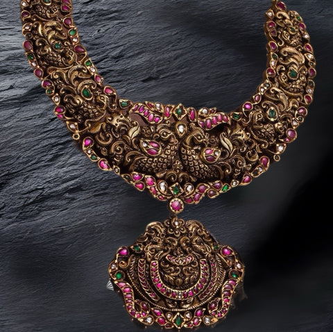 Nakas Necklace - Nakshi Necklace - Antique Necklace - 925 silver Jewelry,South Indian Jewelry,bridal choker,Indian Wedding Jewelry,pure Silver indian jewelry - SHABURIS