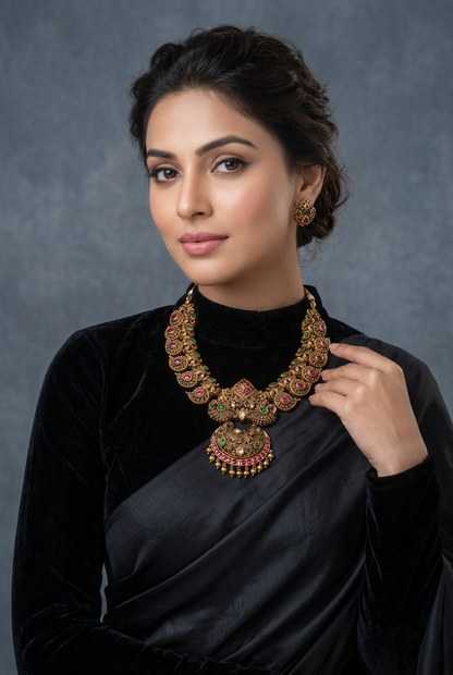 Nakas Necklace - Nakshi Necklace - Antique Necklace - 925 silver Jewelry,South Indian Jewelry,bridal choker,Indian Wedding Jewelry,pure Silver indian jewelry - SHABURIS