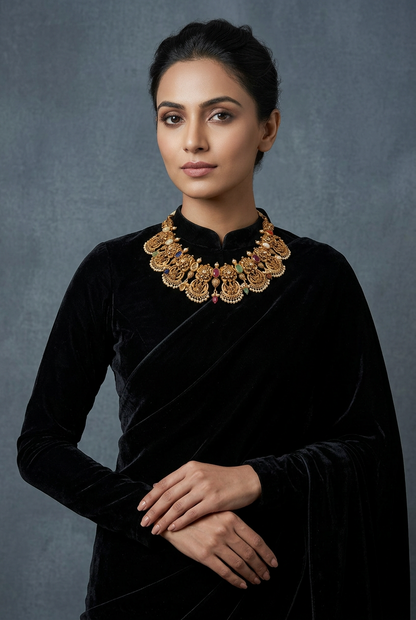 Navaratan Guttapusalu Necklace - Nakshi Necklace - Antique Necklace - 925 silver Jewelry,South Indian Jewelry,bridal choker,Indian Wedding Jewelry,pure Silver indian jewelry - SHABURIS