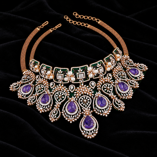 Diamond necklace Silver necklace 925 silver with 22k gold plated- SHABURIS